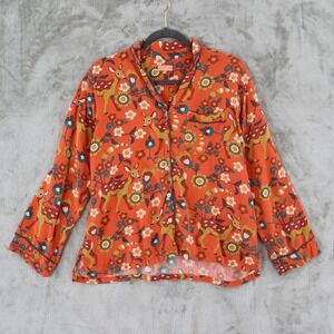 Powder Deer Floral Pajama Top Womens M Orange Fauna Cabincore Indie Boho Twee